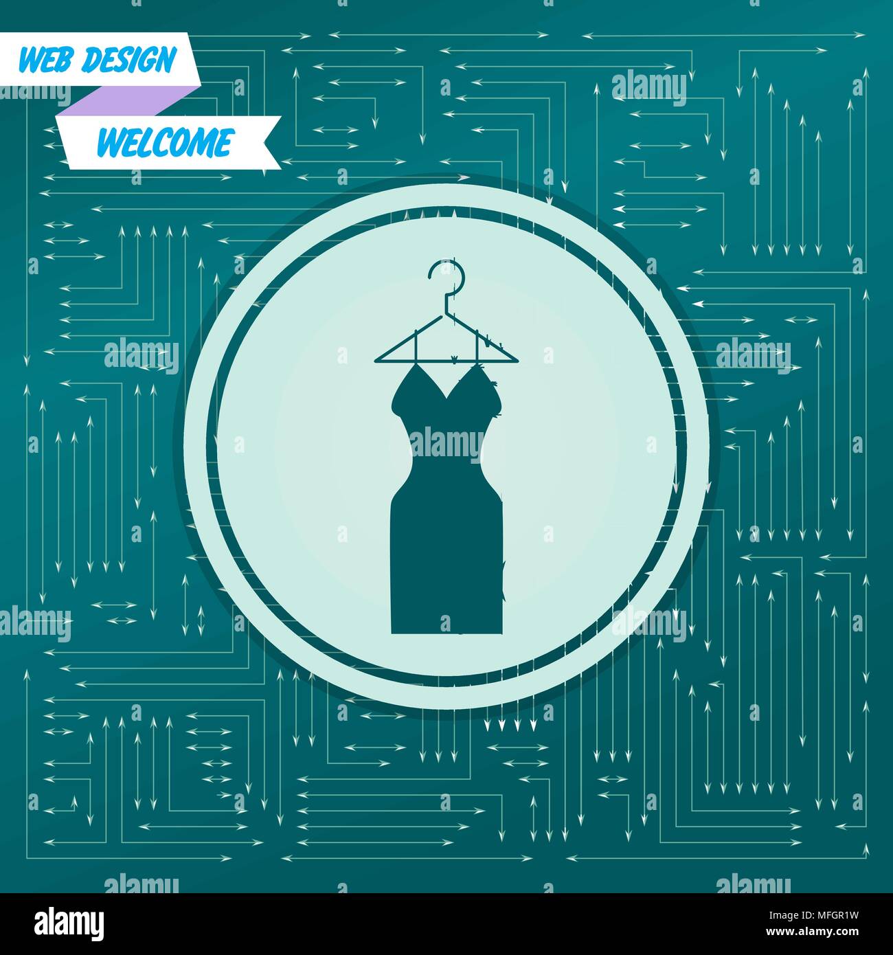 Icona del vestito su uno sfondo verde, con frecce in direzioni diverse. Appare sulla scheda elettronica. Illustrazione Vettoriale Illustrazione Vettoriale