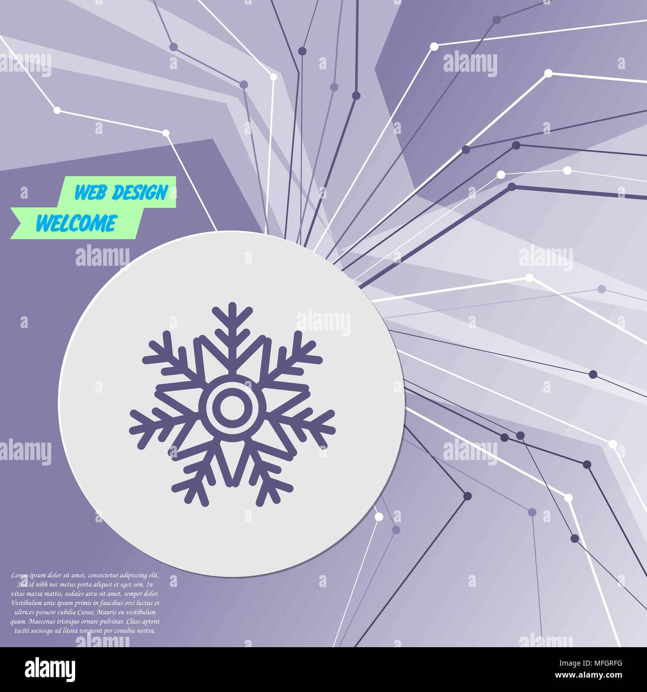 L'icona del fiocco di neve su viola abstract background moderno. Le linee in tutte le direzioni. Con spazio per la vostra pubblicità. Illustrazione Vettoriale Illustrazione Vettoriale