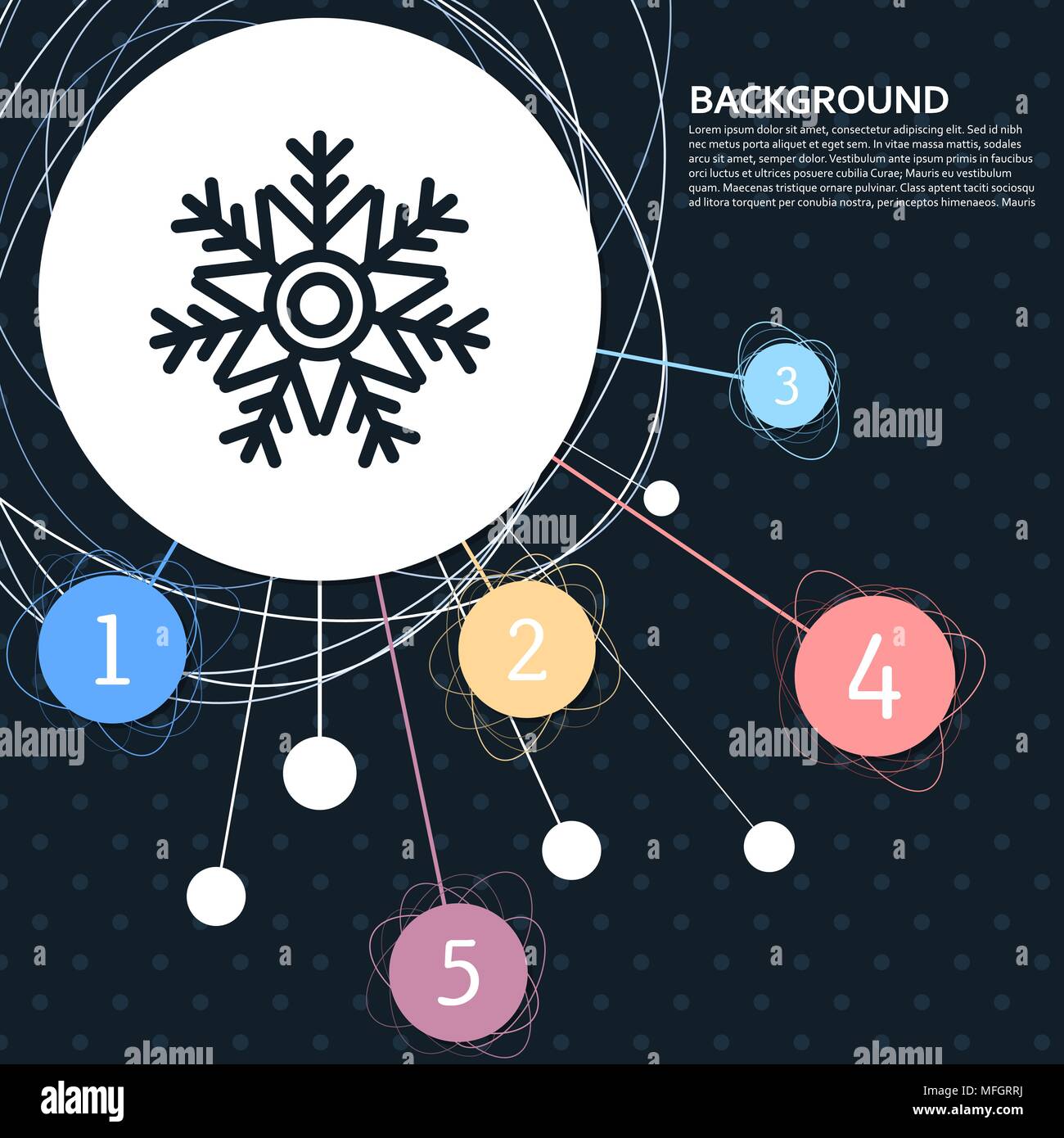 L'icona del fiocco di neve con lo sfondo per il punto e con stile ed infografico. Illustrazione Vettoriale Illustrazione Vettoriale