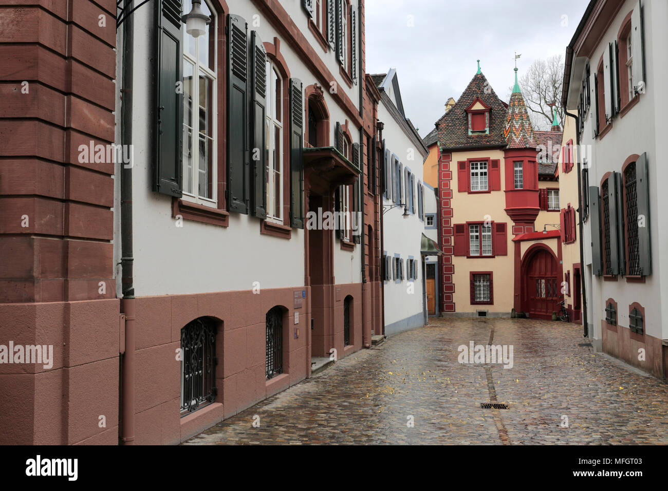 Case architettonica nella città di Basilea, il Cantone di Basilea Città, Svizzera, Europa Foto Stock