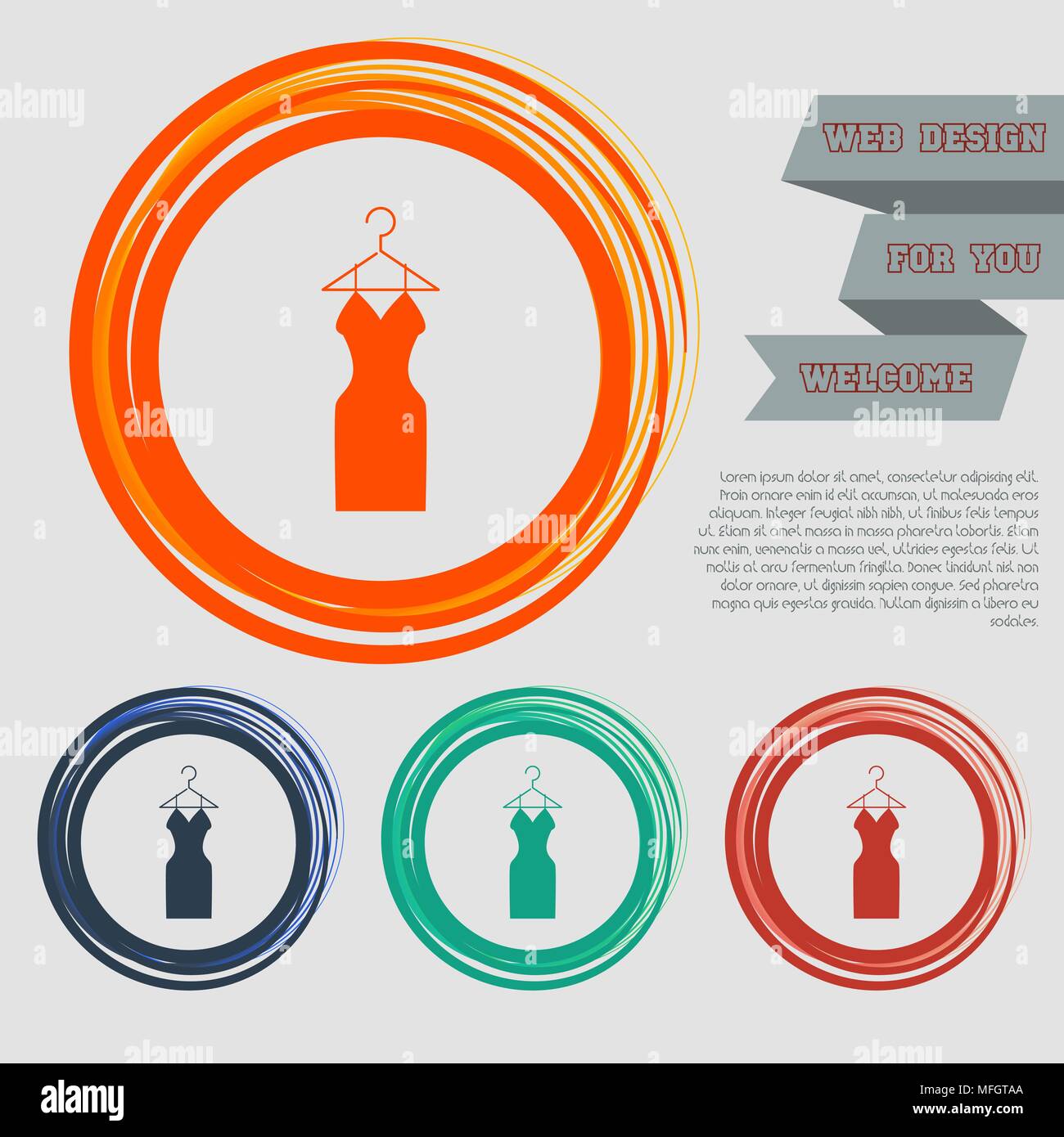 Icona del vestito in rosso, blu, verde, arancione pulsanti per il tuo sito web e design con uno spazio di testo. Illustrazione Vettoriale Illustrazione Vettoriale