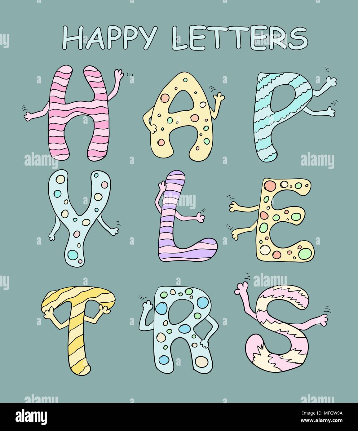 Serie di lettere luminose con le mani su uno sfondo verde. Illustrazione Vettoriale Illustrazione Vettoriale