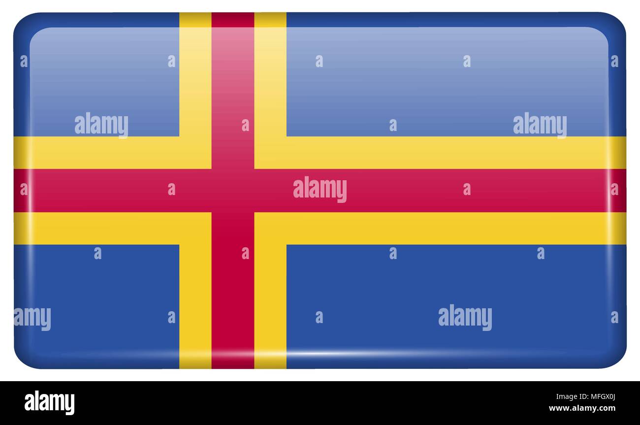Bandiere di Aland in forma di un magnete sul frigo con riflessi di luce. Illustrazione Vettoriale Illustrazione Vettoriale