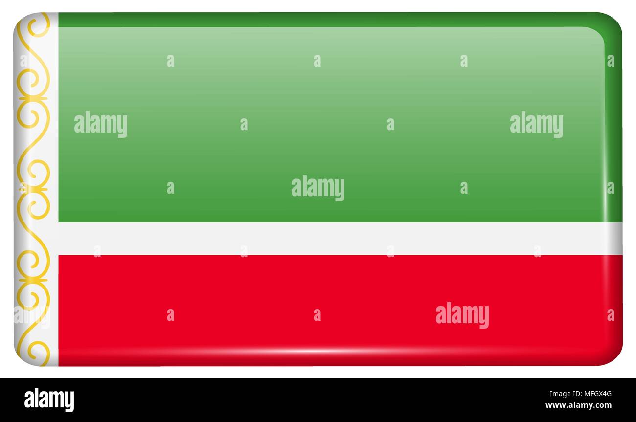 Le bandiere della Repubblica cecena nella forma di un magnete sul frigo con riflessi di luce. Illustrazione Vettoriale Illustrazione Vettoriale