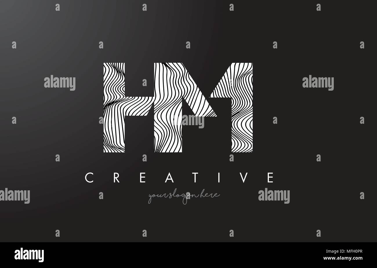 HM H M Lettera Logo con Zebra linee Design Texture illustrazione vettoriale. Illustrazione Vettoriale