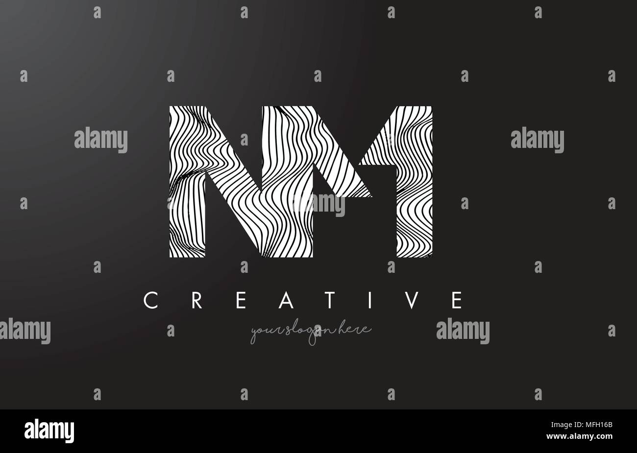 NM N M Lettera Logo con Zebra linee Design Texture illustrazione vettoriale. Illustrazione Vettoriale