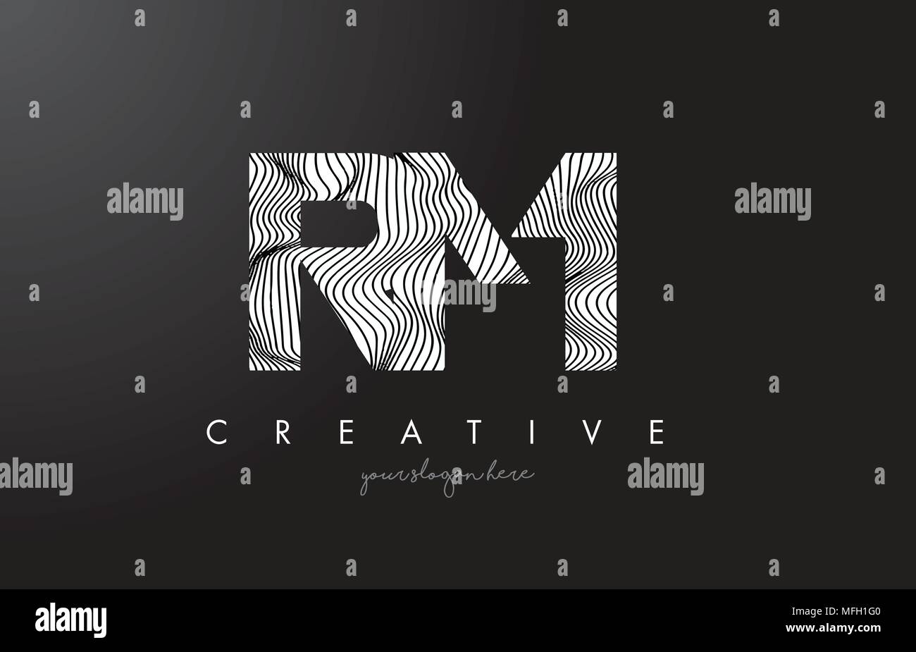 RM R M Lettera Logo con Zebra linee Design Texture illustrazione vettoriale. Illustrazione Vettoriale