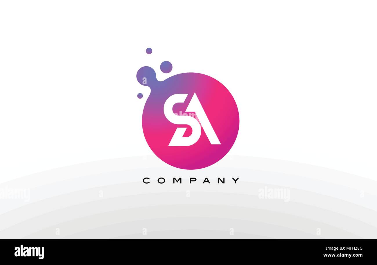 SA Lettera punti Logo Design Creative con bolle alla moda e viola i colori Magenta. Illustrazione Vettoriale