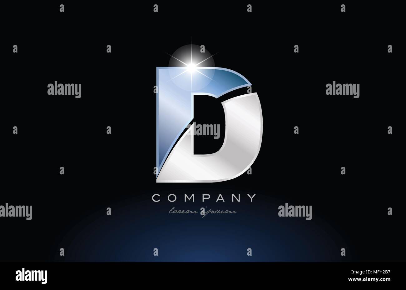 Alfabeto Lettera D Logo Design In Metallo Colore Blu Adatto