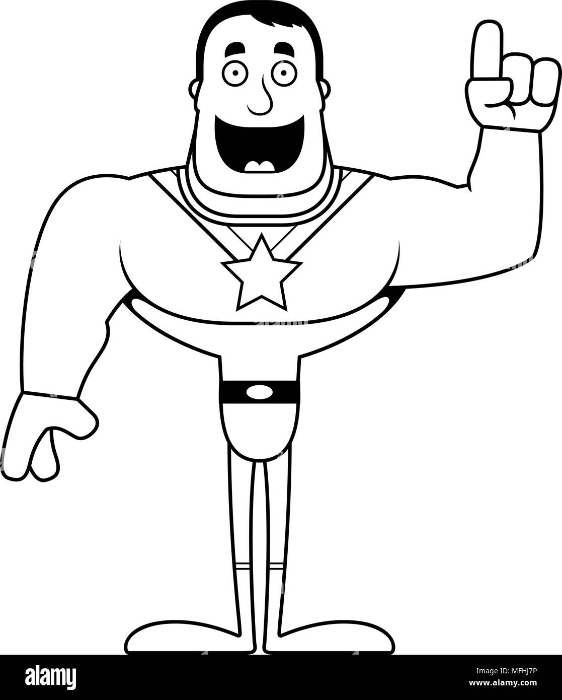 Un supereroe dei cartoni animati con un'idea. Illustrazione Vettoriale