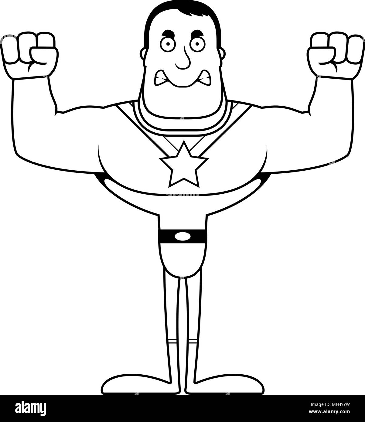 Un cartoon superhero cercando arrabbiato. Illustrazione Vettoriale