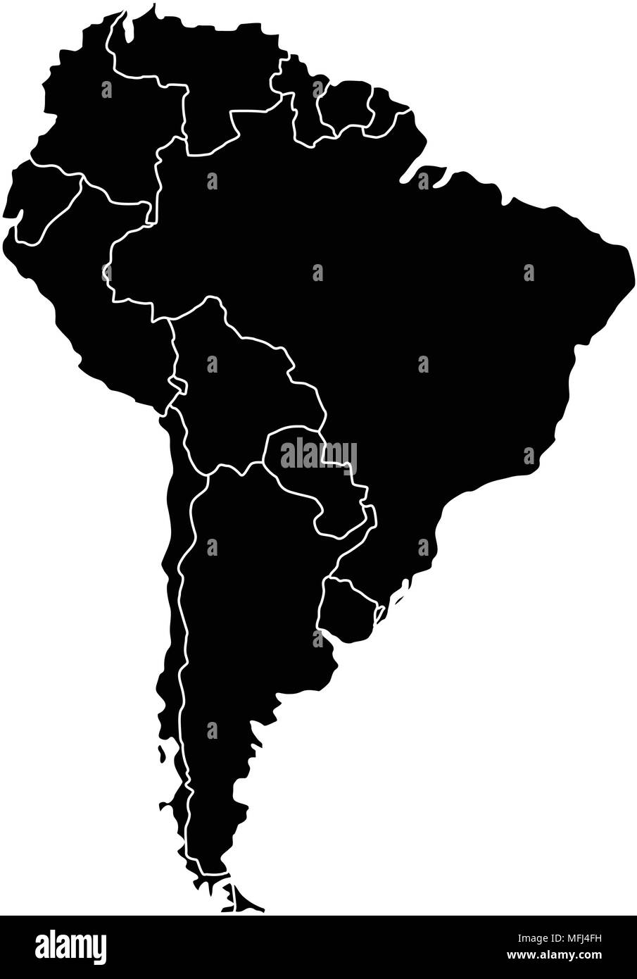 Mappa politica del Sud America Illustrazione Vettoriale