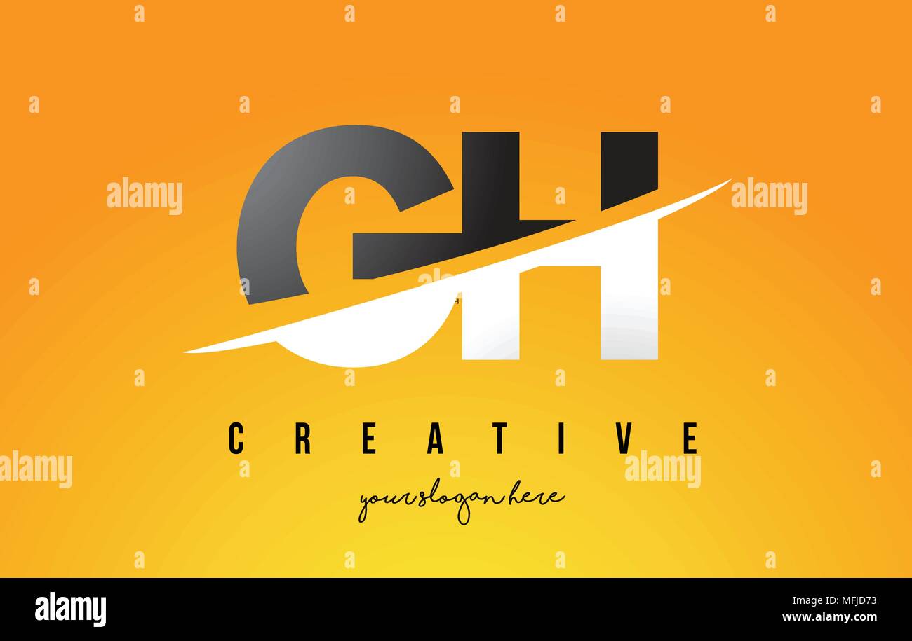 GH G H Lettera Logo moderno design con Swoosh il taglio del Centro lettere e sfondo giallo. Illustrazione Vettoriale