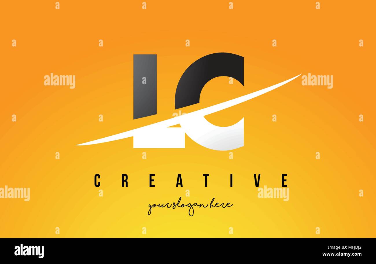 LC L C Lettera Logo moderno design con Swoosh il taglio del Centro lettere e sfondo giallo. Illustrazione Vettoriale