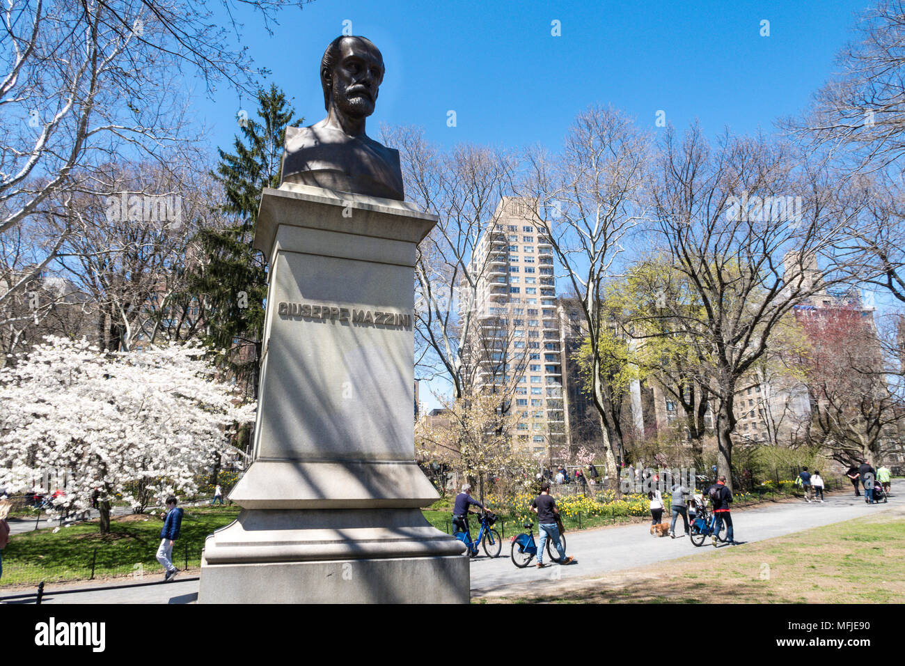 Giuseppe Mazzini, politico italiano attivista, Statua di Central Park, New York, Stati Uniti d'America Foto Stock