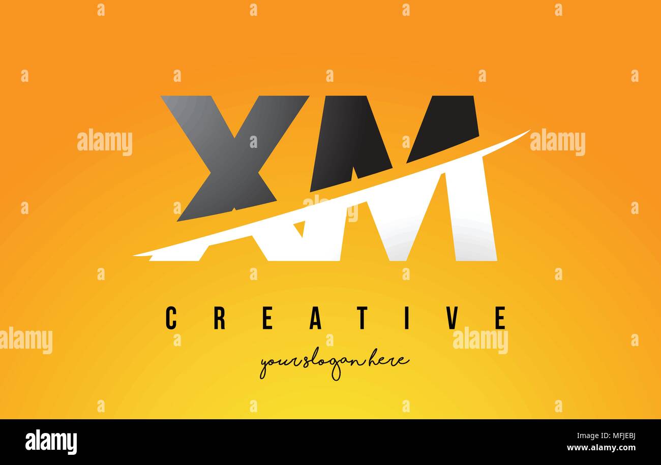 XM X M Lettera Logo moderno design con Swoosh il taglio del Centro lettere e sfondo giallo. Illustrazione Vettoriale