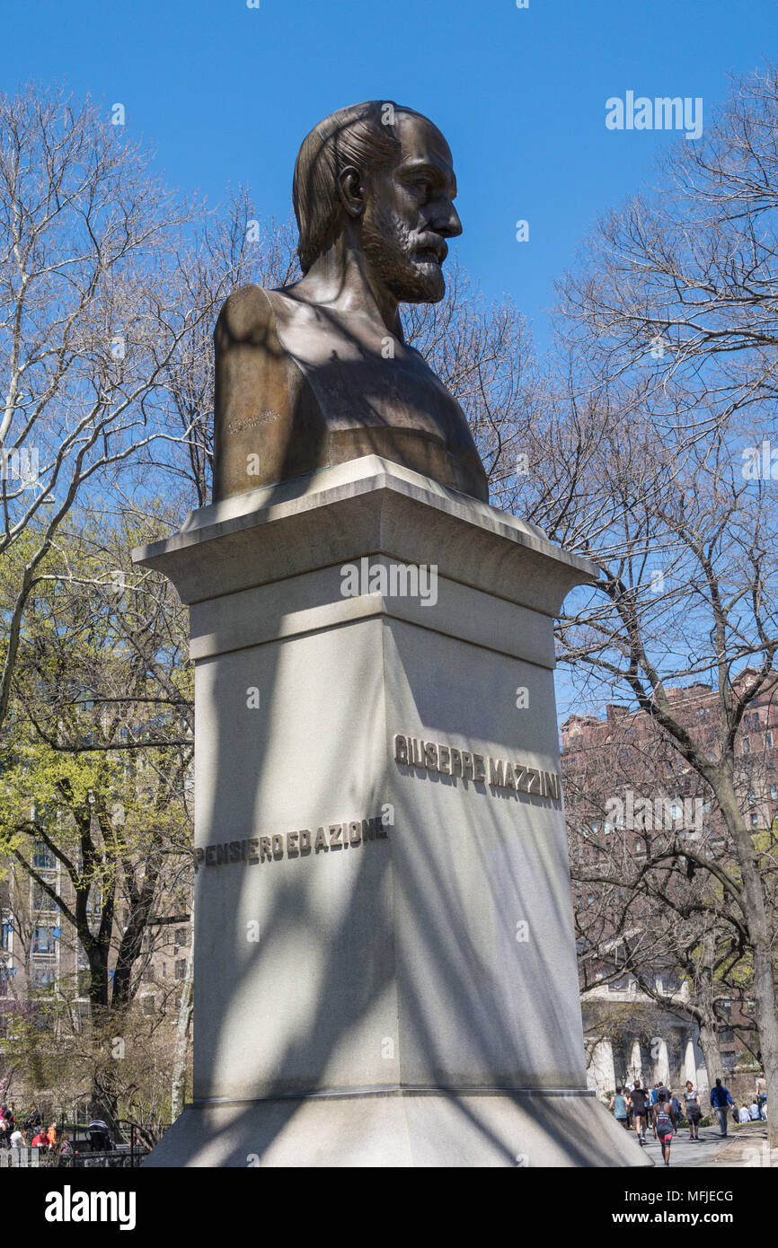 Giuseppe Mazzini, politico italiano attivista, Statua di Central Park, New York, Stati Uniti d'America Foto Stock