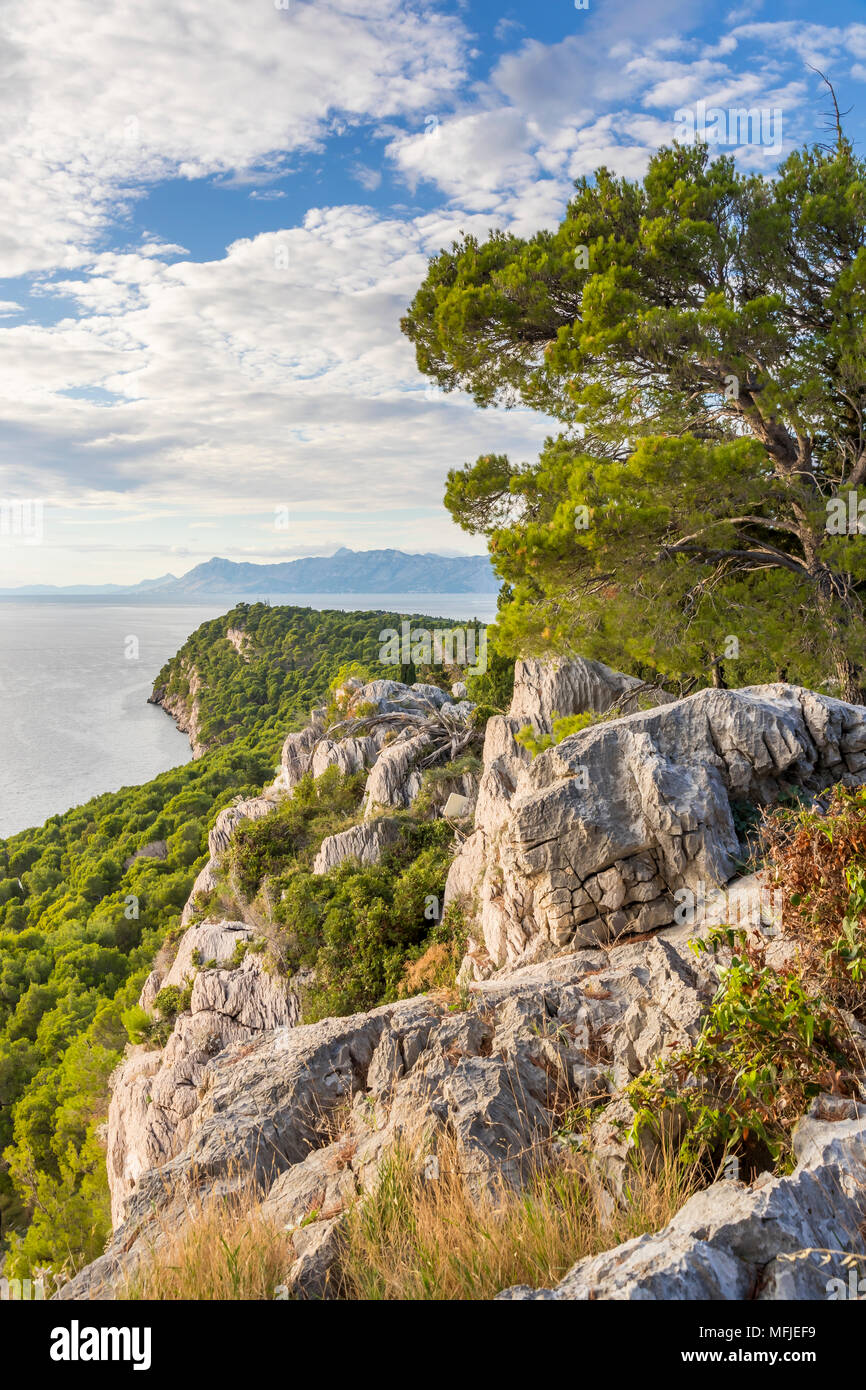 Vista in elevazione oltre il promontorio Osejava vicino Makarska, Croazia, Europa Foto Stock