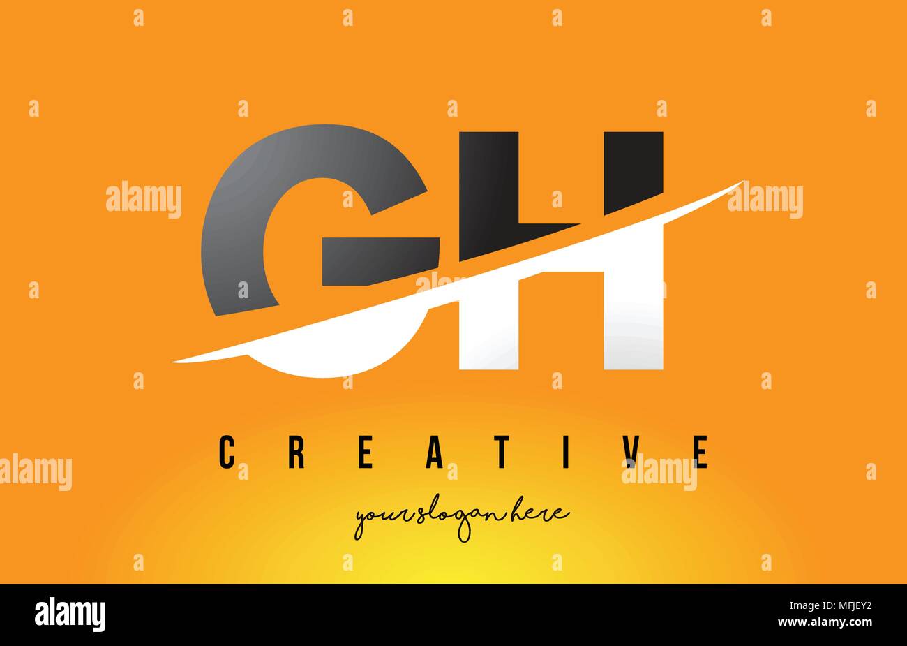 GH G H Lettera Logo moderno design con Swoosh il taglio del Centro lettere e sfondo giallo. Illustrazione Vettoriale