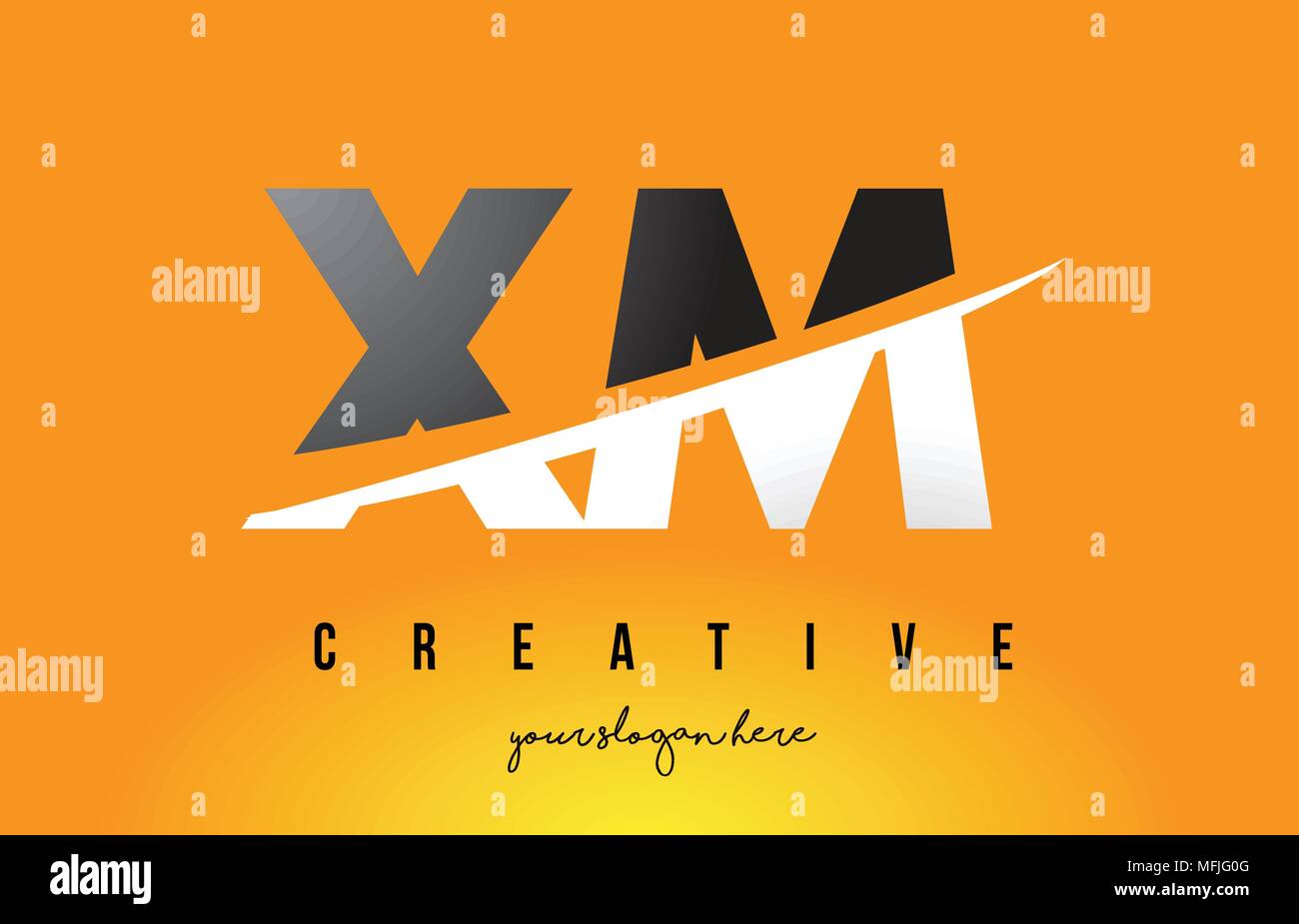XM X M Lettera Logo moderno design con Swoosh il taglio del Centro lettere e sfondo giallo. Illustrazione Vettoriale