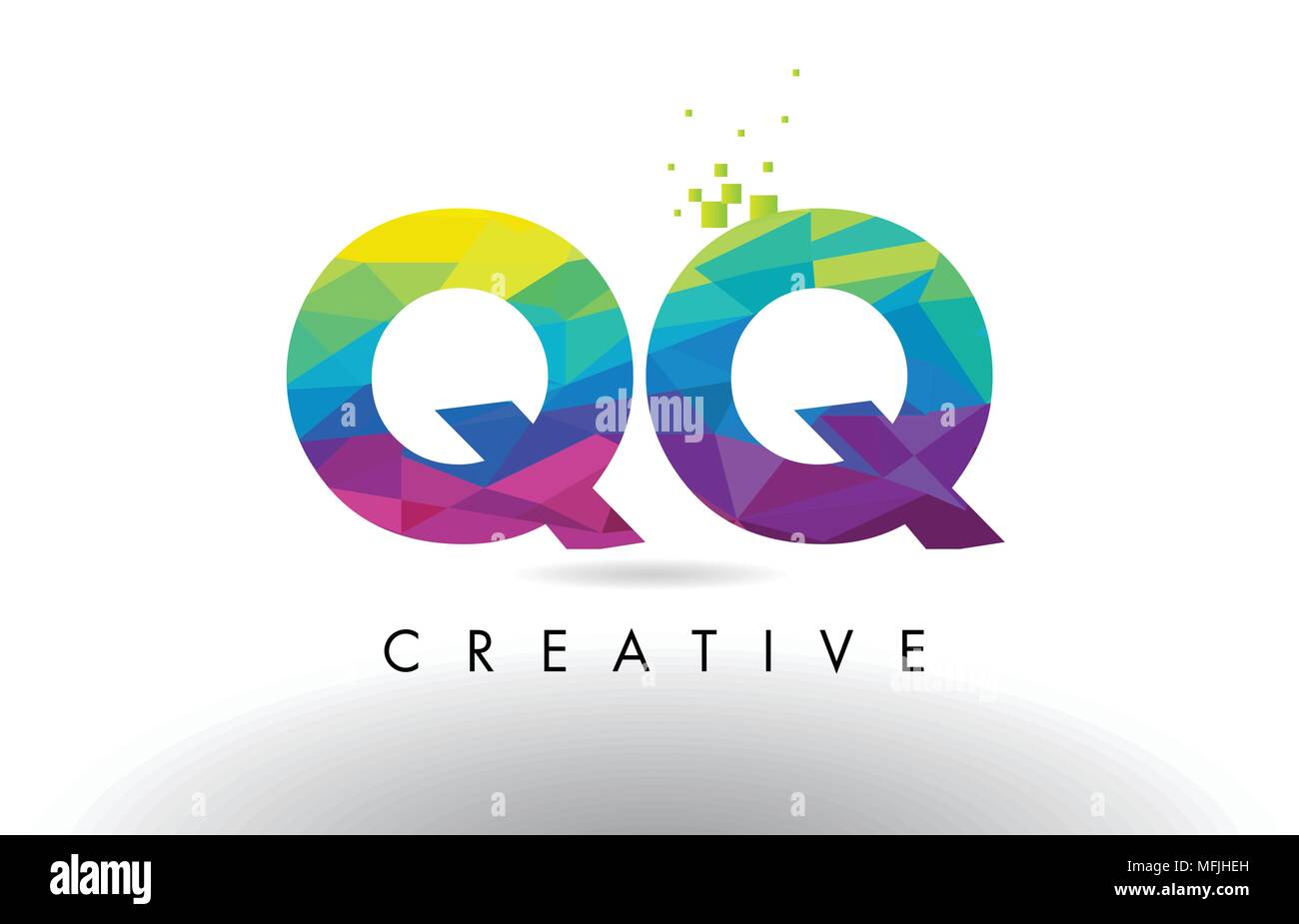 QQ Q Q Lettera colorato con design creativo triangoli Origami Rainbow vettore. Illustrazione Vettoriale