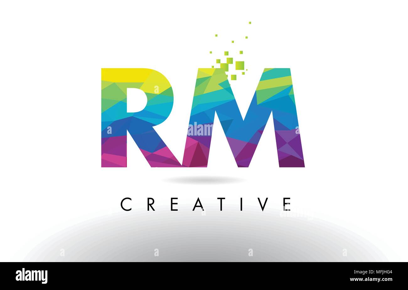 RM R M colorato Design Lettera con creativo Origami triangoli Arcobaleno vettore. Illustrazione Vettoriale