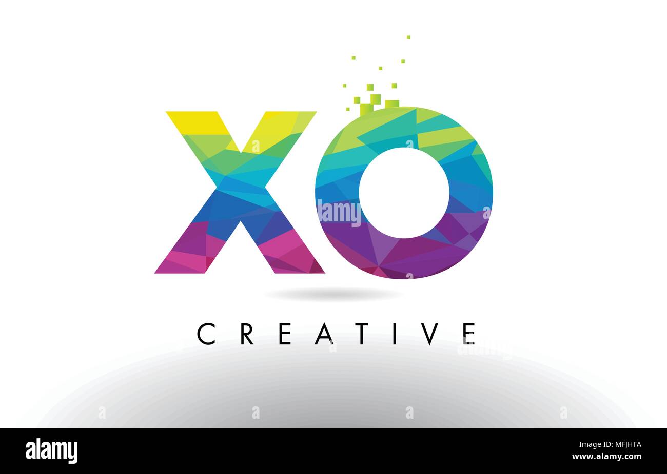 XO X O Lettera colorato con design creativo triangoli Origami Rainbow vettore. Illustrazione Vettoriale