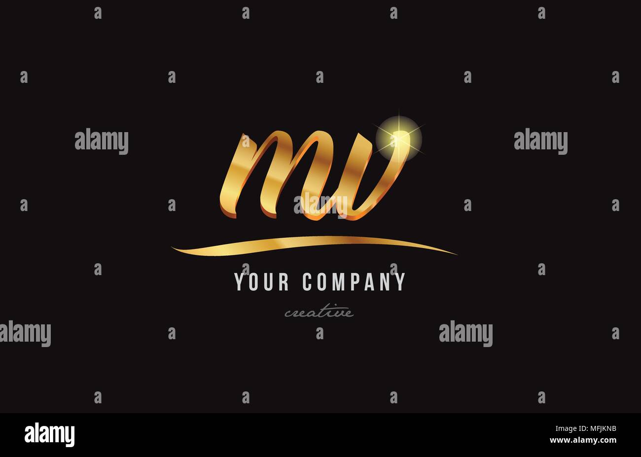 Oro golden lettere dell'alfabeto mv m v combinazione di logo design adatto per una società o business Illustrazione Vettoriale