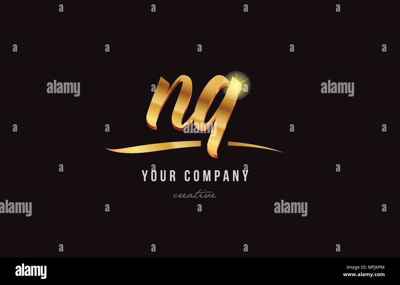 Oro golden lettere dell'alfabeto nq n q combinazione di logo design adatto per una società o business Illustrazione Vettoriale