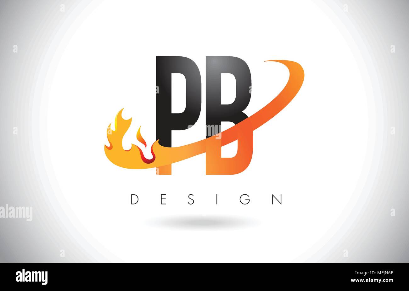 PB P B la lettera Logo Design con fiamme di fuoco e Orange Swoosh illustrazione vettoriale. Illustrazione Vettoriale
