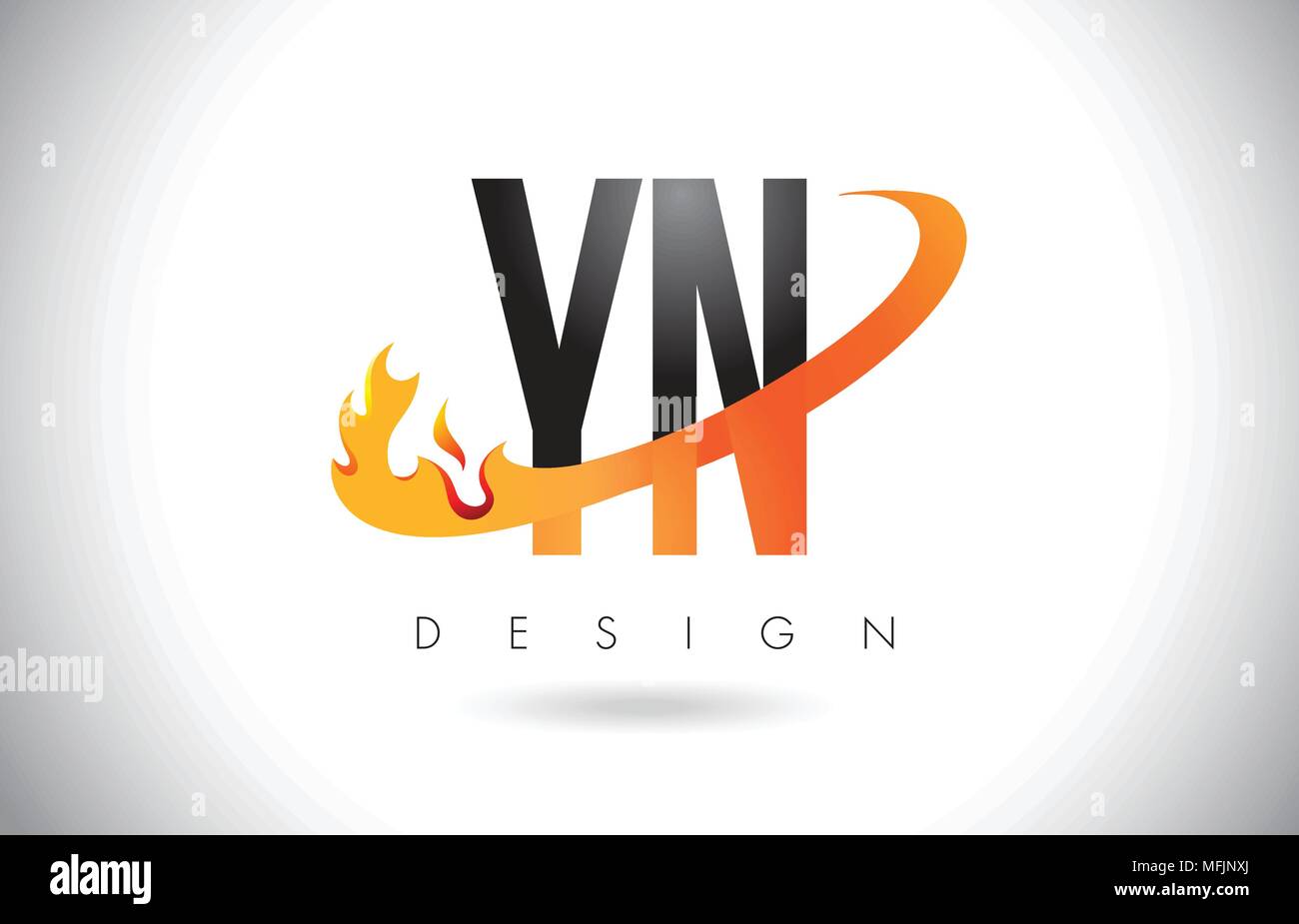 YN Y N Lettera Logo Design con fiamme di fuoco e Orange Swoosh illustrazione vettoriale. Illustrazione Vettoriale