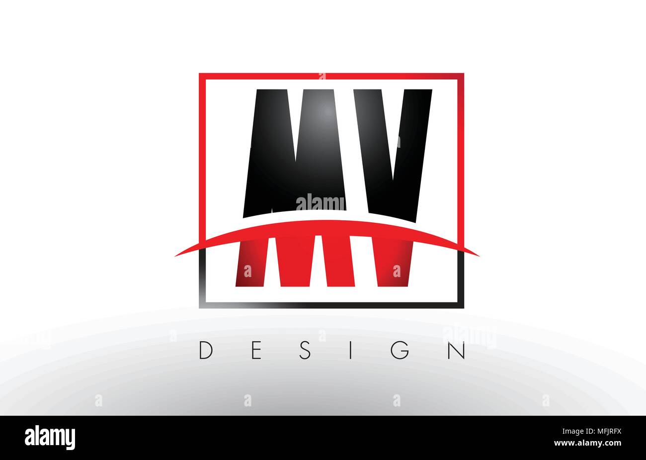 MV M Logo V lettere con il rosso e il nero i colori e Swoosh. Creative Design lettera vettore. Illustrazione Vettoriale