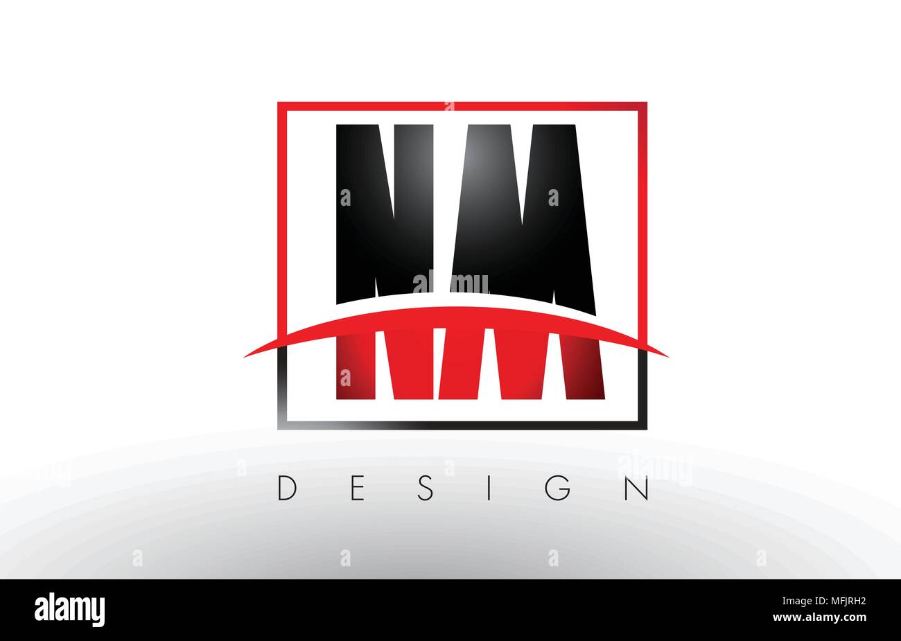 NM N Logo M lettere con il rosso e il nero i colori e Swoosh. Creative Design lettera vettore. Illustrazione Vettoriale