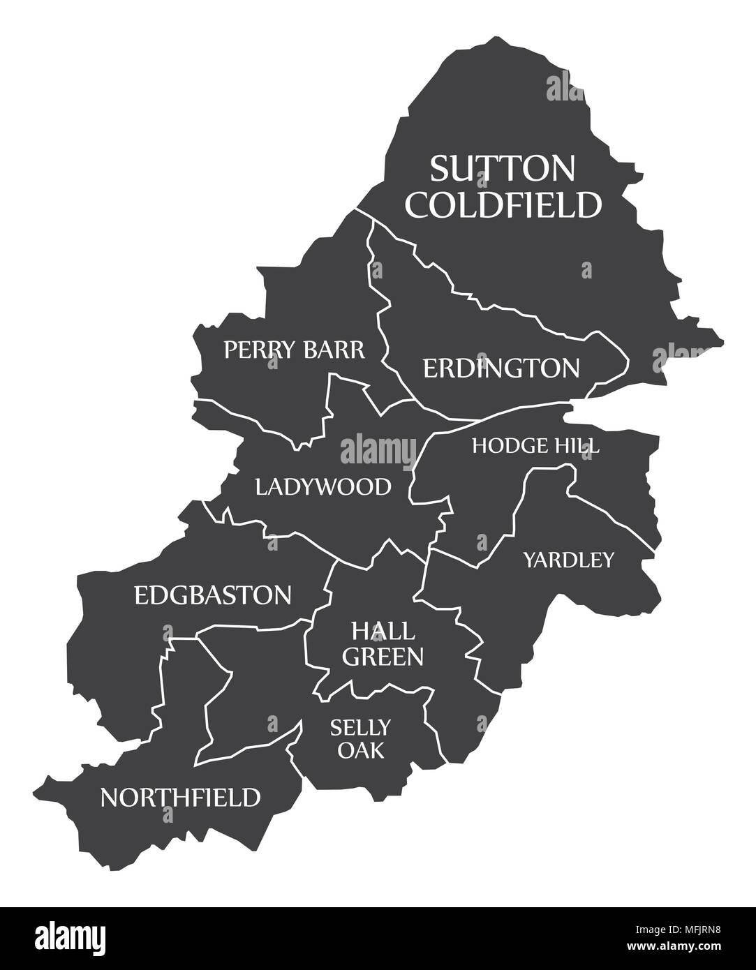 Birmingham City Mappa Inghilterra nero marcato illustrazione Illustrazione Vettoriale