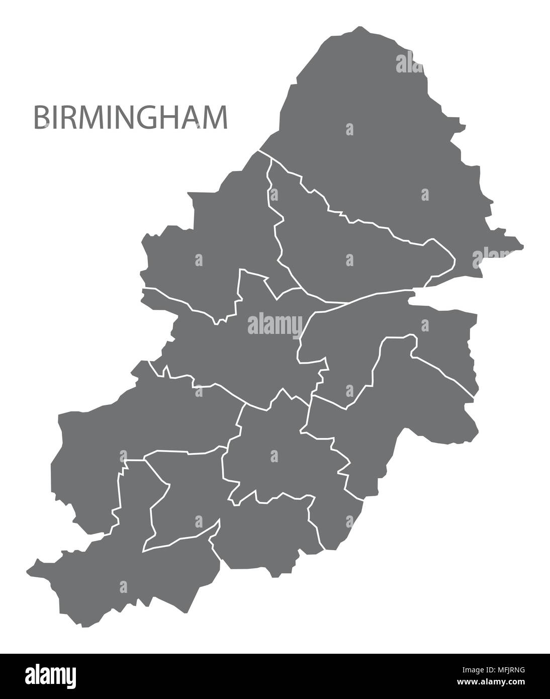 Birmingham City mappa con boroughs grigio illustrazione forma silhouette Illustrazione Vettoriale