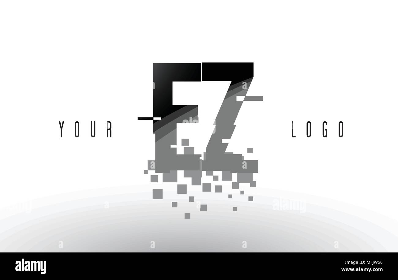 EZ E Z Pixel Logo Lettera con Digital Shattered quadrati neri. Creative lettere illustrazione vettoriale. Illustrazione Vettoriale