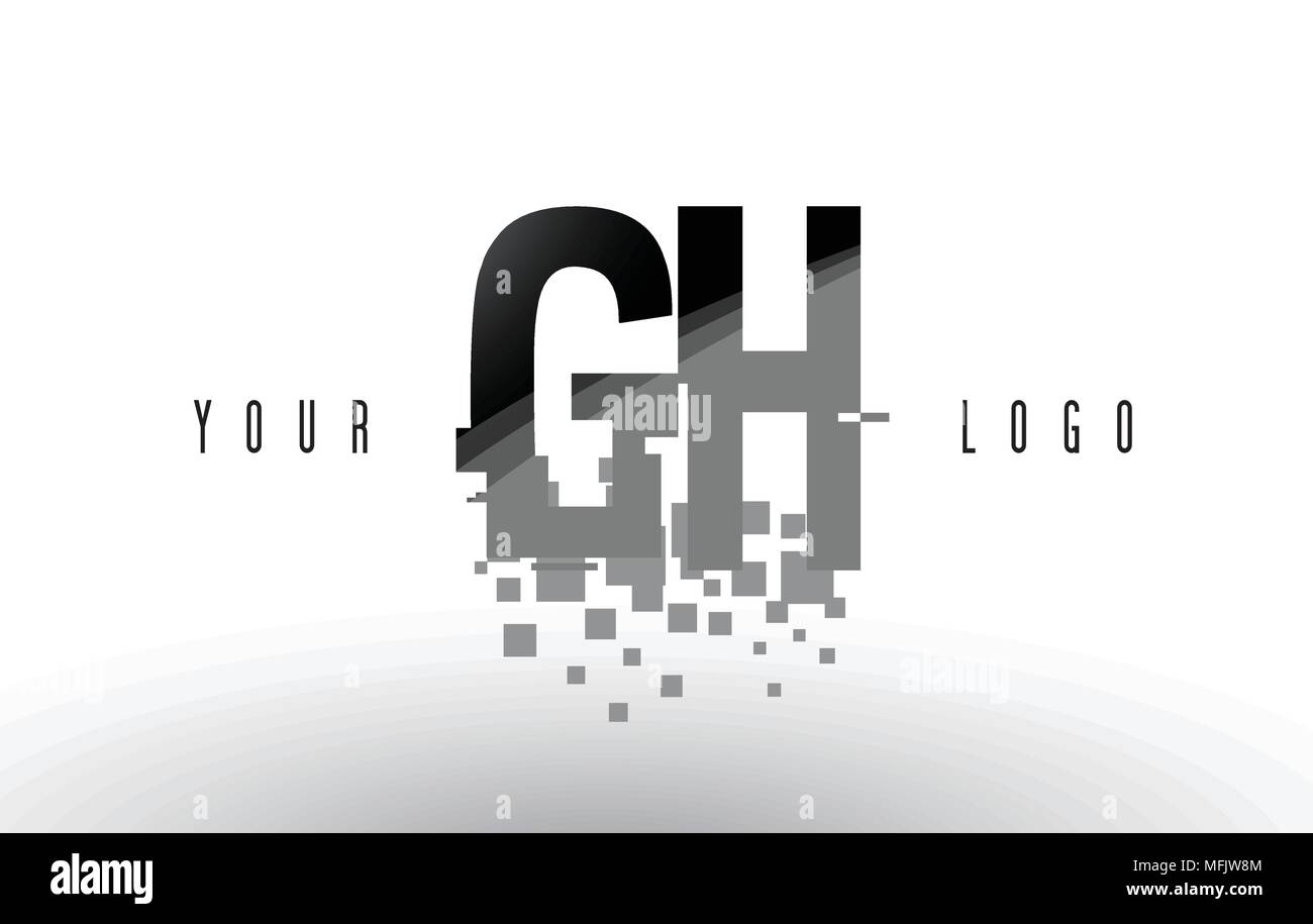 GH G H Pixel Logo Lettera con Digital Shattered quadrati neri. Creative lettere illustrazione vettoriale. Illustrazione Vettoriale
