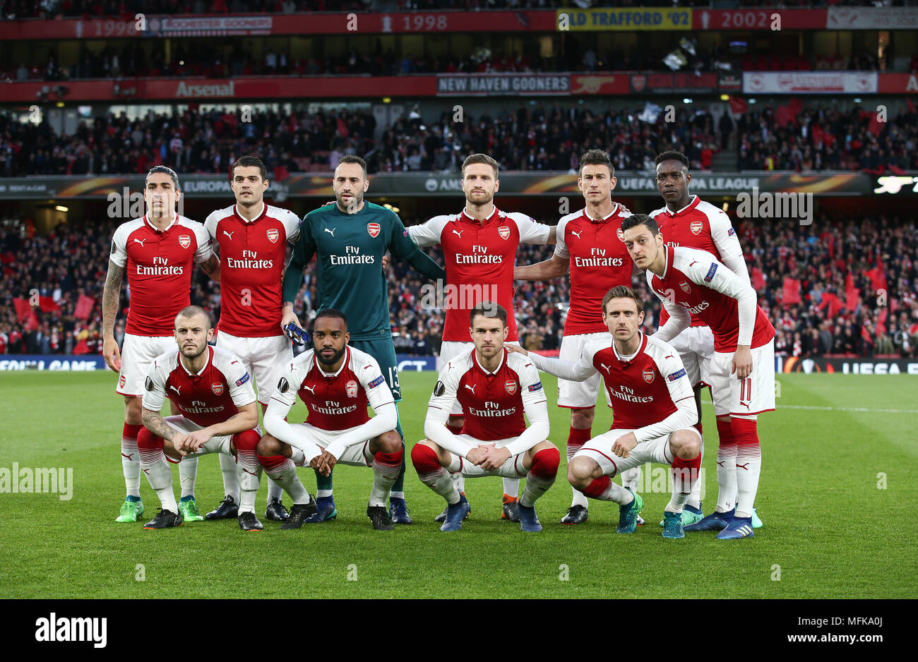 Londra, Regno Unito. Il 26 aprile, 2018. Arsenal foto del team durante la UEFA Europa League Semi finale prima gamba match tra Arsenal e Atletico Madrid all'Emirates Stadium il 26 aprile 2018 a Londra, Inghilterra. Credito: Immagini di PHC/Alamy Live News Foto Stock