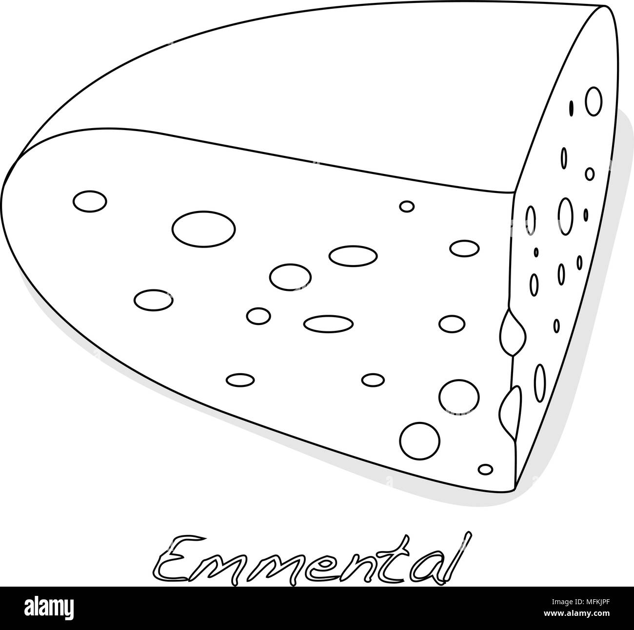 Un pezzo di formaggio emmenthal su sfondo bianco. Prodotto caseario, attributo del mangiare sano, fitness menu. Illustrazione Vettoriale