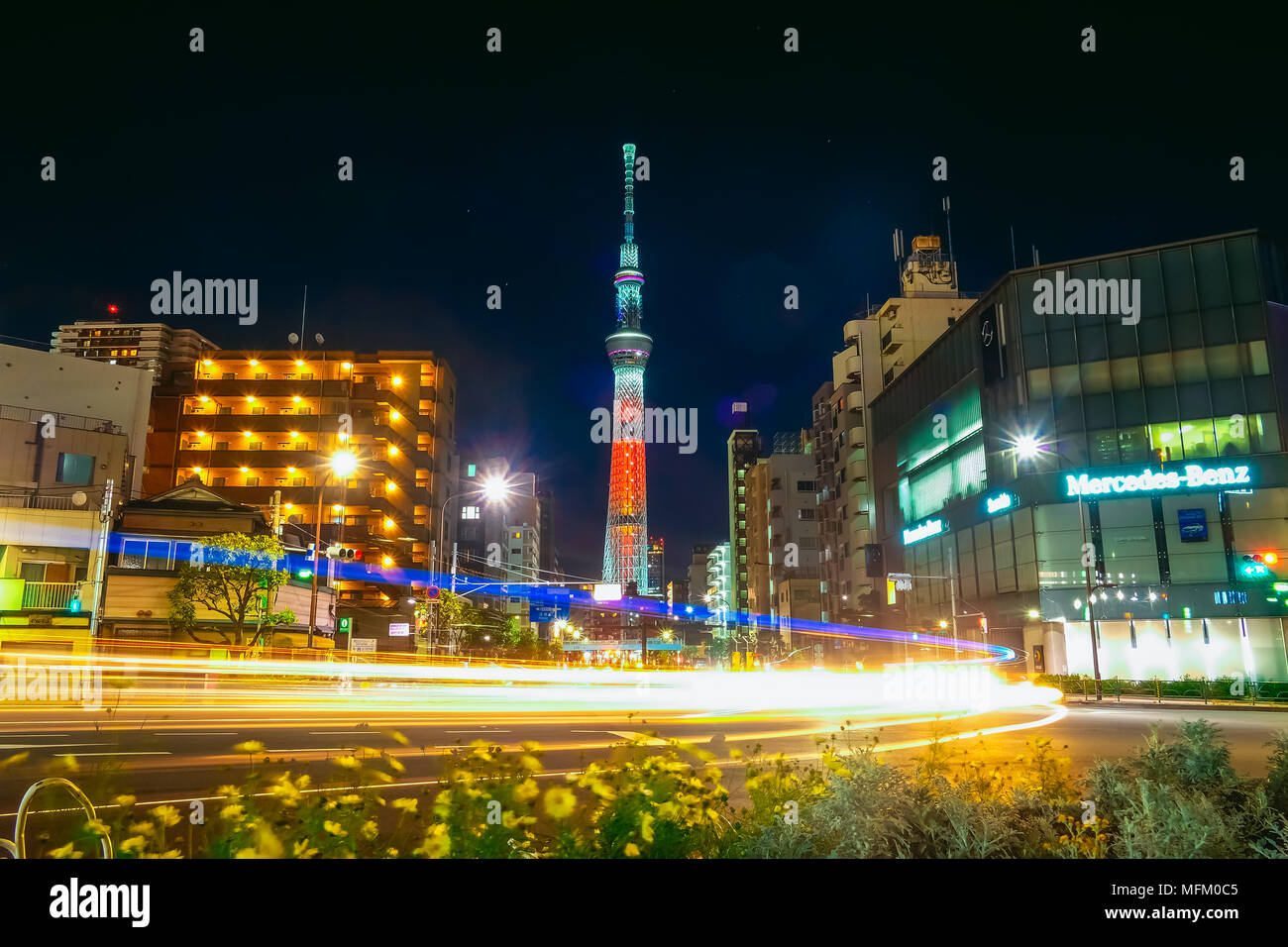 Tokyo, Giappone cityscape con la Skytree di notte. Foto Stock