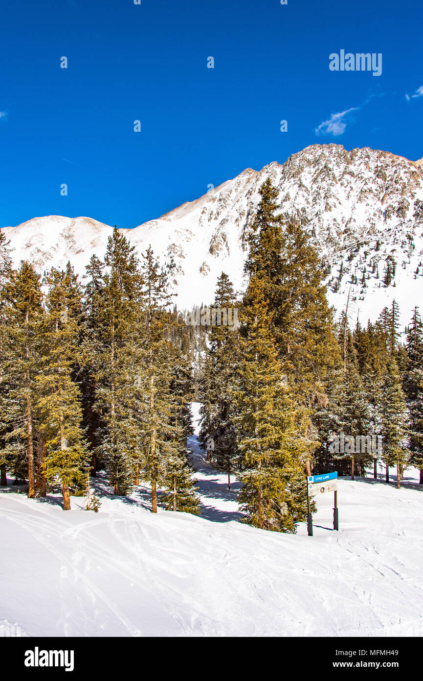 Arapahoe Basin coperto di neve in Colorado, Stati Uniti Foto Stock