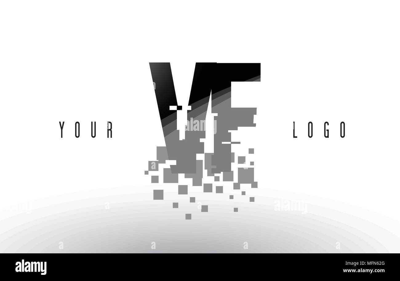 VF V F Pixel Logo Lettera con Digital Shattered quadrati neri. Creative lettere illustrazione vettoriale. Illustrazione Vettoriale