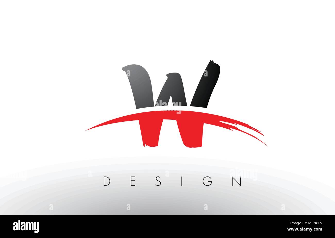 W spazzola lettere Logo Design con colore rosso e nero i colori e il pennello lettera concetto. Illustrazione Vettoriale