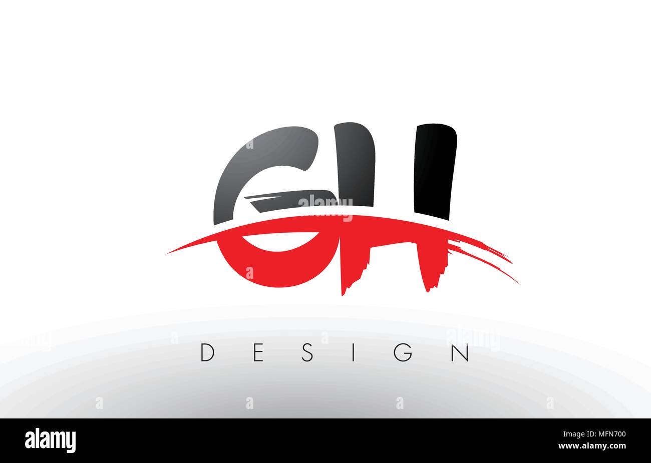 GH G H spazzola lettere Logo Design con colore rosso e nero i colori e il pennello lettera concetto. Illustrazione Vettoriale