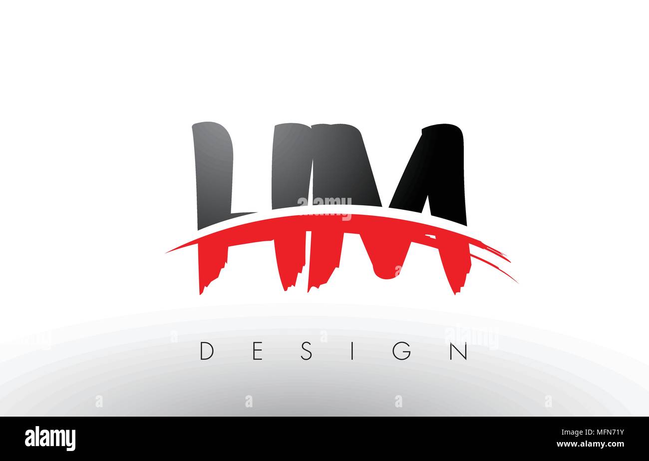 HM H M spazzola lettere Logo Design con colore rosso e nero i colori e il pennello lettera concetto. Illustrazione Vettoriale