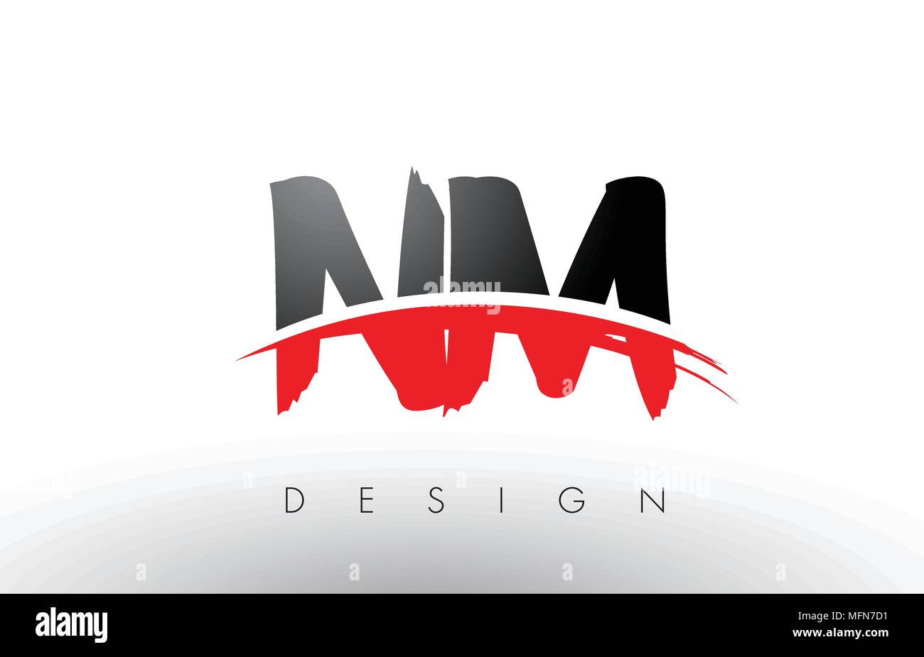 NM N M spazzola lettere Logo Design con colore rosso e nero i colori e il pennello lettera concetto. Illustrazione Vettoriale