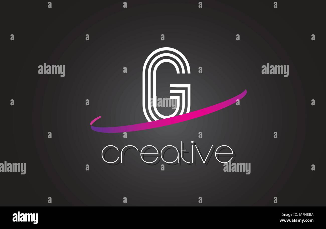 G Logo Lettera con linee di progettazione e Viola Swoosh lettere vettore illustrazione. Illustrazione Vettoriale