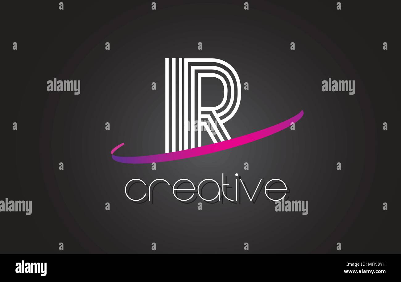 IR I R Logo Lettera con linee di progettazione e Viola Swoosh lettere vettore illustrazione. Illustrazione Vettoriale