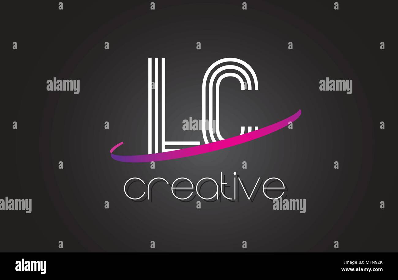LC L C Logo Lettera con linee di progettazione e Viola Swoosh lettere vettore illustrazione. Illustrazione Vettoriale