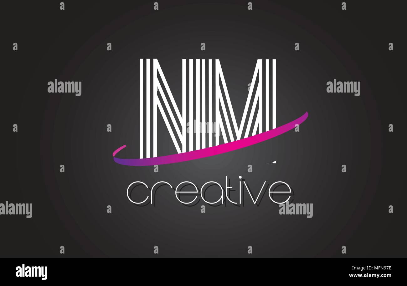 NM N M Logo Lettera con linee di progettazione e Viola Swoosh lettere vettore illustrazione. Illustrazione Vettoriale